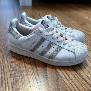 Adidas Superstar White with Silver Glitter Accents